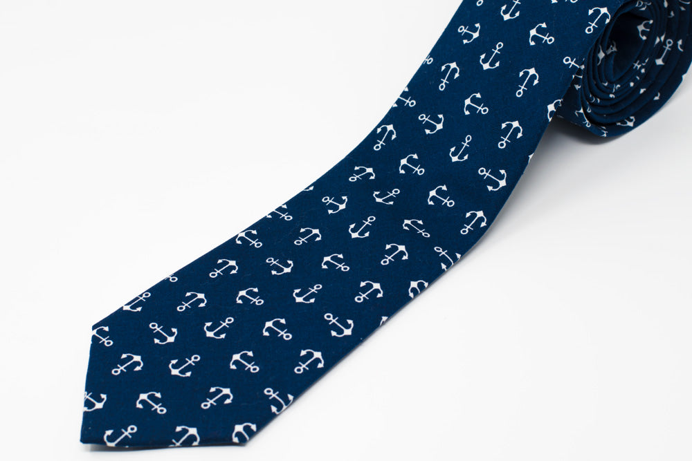 Nautical Necktie. Blue with White anchors necktie. Unique Necktie