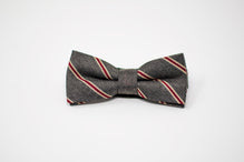 Grey and Red striped pre-tied bow tie. Dapper Bow Tie 