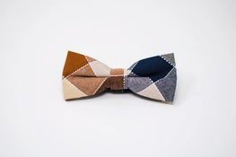 Dapper bow tie. Unique bow tie. Brown blue tan and white bow tie. Plaid brown bow tie. Pre-tied bow tie.